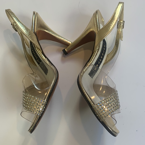 Size 6 Nordstrom Amano clear peep toe gold heels - Picture 2 of 6